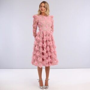 Helsi Lisa 3D Floral Long Sleeve Cocktail Dress